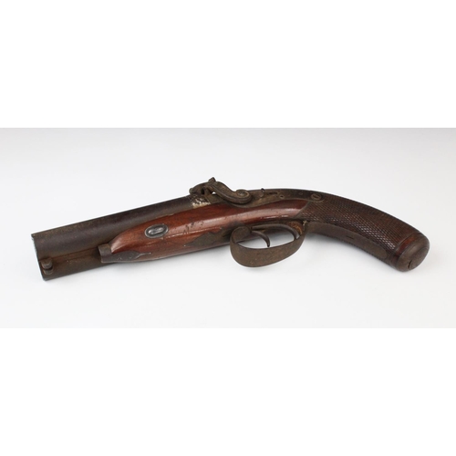 321 - A double barrel percussion cap pistol by J. Avery, probably early 19th century, of typical form with... 