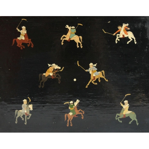 353 - Indian School (Early 20th century), gouache on lacquered panel, figures playing polo, 19cm x 24cm, f... 