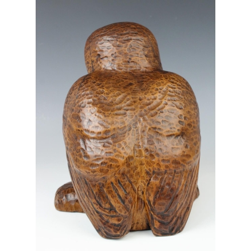 362 - A chip carved wooden model of an owl, 20th century, modelled with beak open and wings slightly sprea... 