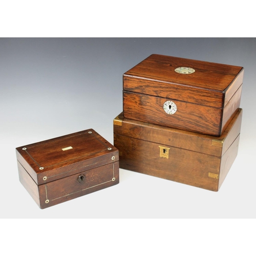 369 - A 19th century rosewood stationery box, the cover centred with an inlaid mother of pearl star rounde... 