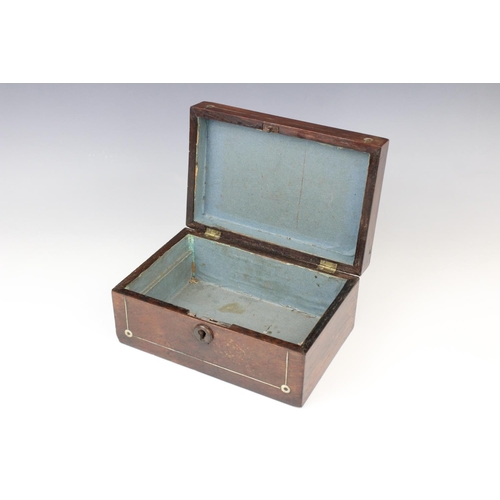 369 - A 19th century rosewood stationery box, the cover centred with an inlaid mother of pearl star rounde... 