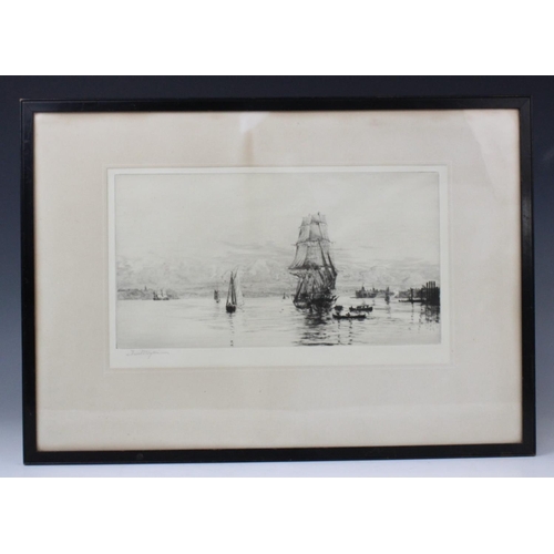 510 - After William Lionel Wyllie RA (1851-1931), 
A fishing fleet at sea, 
Etching on paper, 
Signed lowe... 