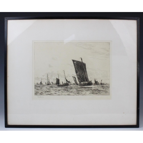 510 - After William Lionel Wyllie RA (1851-1931), 
A fishing fleet at sea, 
Etching on paper, 
Signed lowe... 