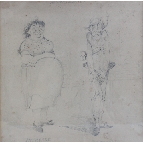 513 - Attributed to Thomas Rowlandson (1756-1827), 
Three pencil sketches on laid paper of satirical and p... 