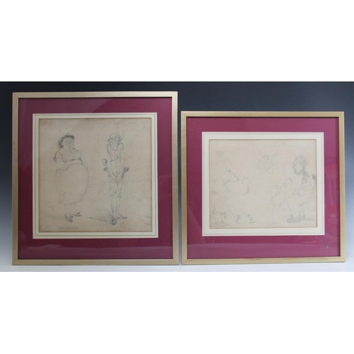 513 - Attributed to Thomas Rowlandson (1756-1827), 
Three pencil sketches on laid paper of satirical and p... 