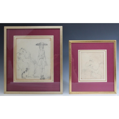 513 - Attributed to Thomas Rowlandson (1756-1827), 
Three pencil sketches on laid paper of satirical and p... 