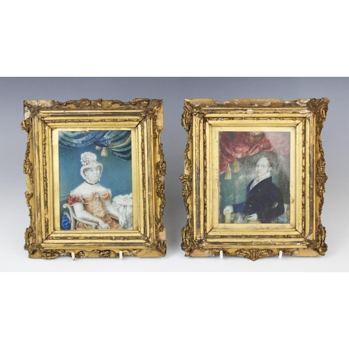 514 - English School (19th century),  
A pair of half length portrait miniatures depicting a lady and a ge... 