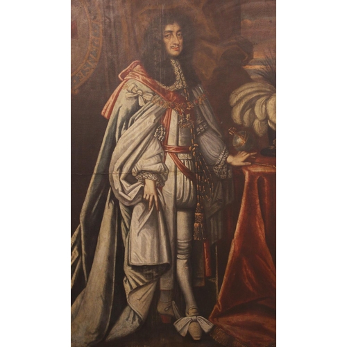 530 - After Sir Peter Lely (1618-1680),
Portrait of Charles II, 
Full length, wearing coronation robes wit... 