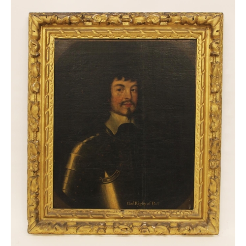 537 - English school, late 17th century, 
Portrait of George Rigby of Peel, 
Half length wearing armour,
O... 