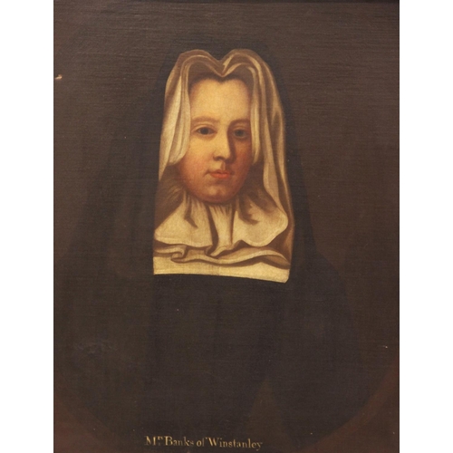 547 - British school, 18th century, 
Portrait of Mrs Banks of Winstanley Half length wearing black, in a p... 