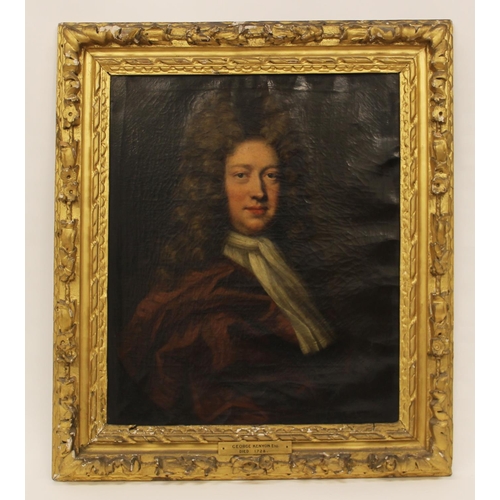 549 - Circle of Michael Dahl (1659-1743), 
Portrait of George Kenyon half length wearing a red cloak and w... 