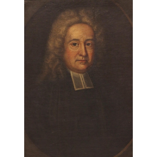 553 - English school, 18th century, 
Portrait of Reverend Richard Wroe Half length in clerical dress in a ... 