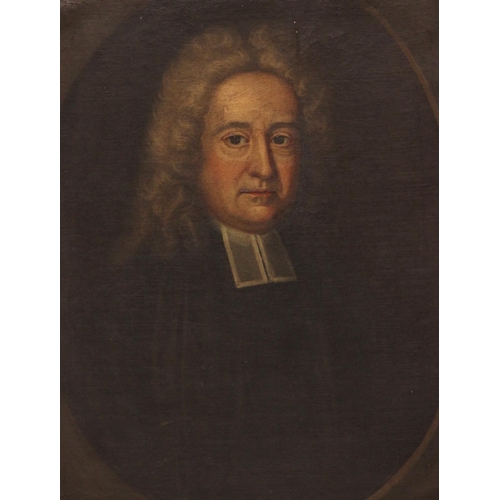 553 - English school, 18th century, 
Portrait of Reverend Richard Wroe Half length in clerical dress in a ... 