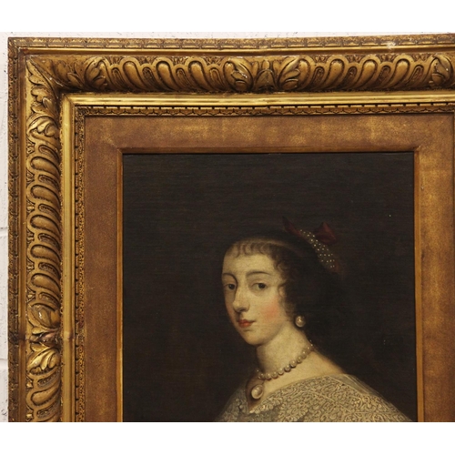 559 - Follower of Anthony Van Dyck (1599-1641), 
Portrait of Queen Henrietta Maria (1609-1669),
Head and s... 