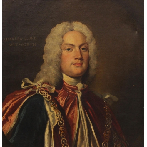 560 - English school, early 18th century, 
Portrait of Charles Lord Witworth,
Head and shoulders wearing G... 