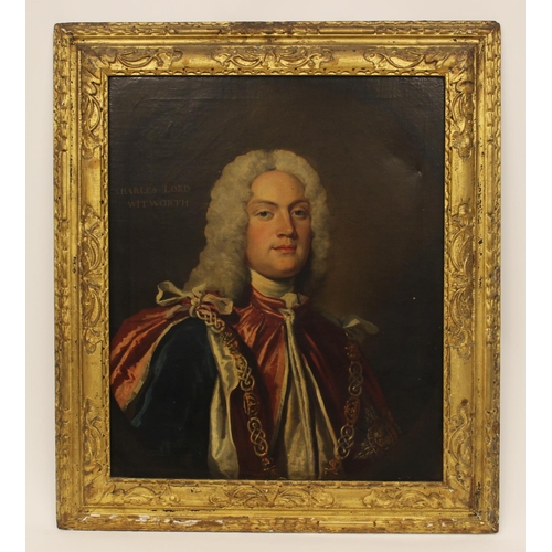 560 - English school, early 18th century, 
Portrait of Charles Lord Witworth,
Head and shoulders wearing G... 