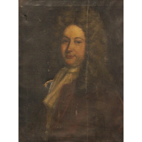 561 - Follower of Sir Godrey Kneller (1646-1723),
Portrait of a gentleman, head and shoulders wearing a wh... 