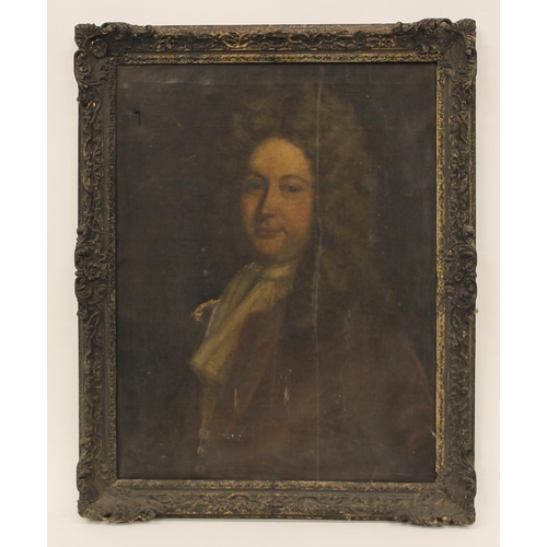 561 - Follower of Sir Godrey Kneller (1646-1723),
Portrait of a gentleman, head and shoulders wearing a wh... 