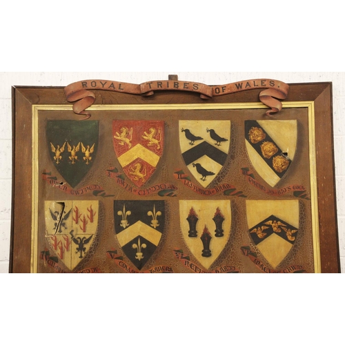 563 - Royal Tribes of Wales, 19th century, 
A substantial oil on canvas depicting the arms of the fifteen ... 