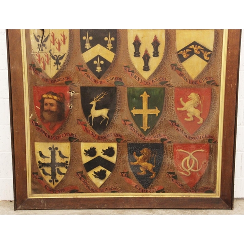 563 - Royal Tribes of Wales, 19th century, 
A substantial oil on canvas depicting the arms of the fifteen ... 