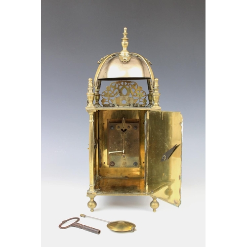 587 - A 17th century style brass lantern clock, late 19th century, signed 'Jeffrey Bailey at ye Turn Style... 