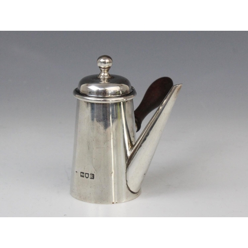 61 - An Edwardian miniature silver chocolate pot, marks for Joseph Braham, London 1905, of typical form w... 