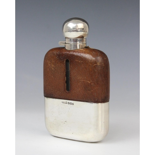 64 - A George V silver mounted glass hip flask by James Dixon & Sons Ltd, Sheffield 1919, of rounded rect... 