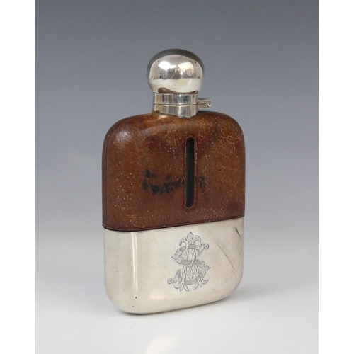 64 - A George V silver mounted glass hip flask by James Dixon & Sons Ltd, Sheffield 1919, of rounded rect... 