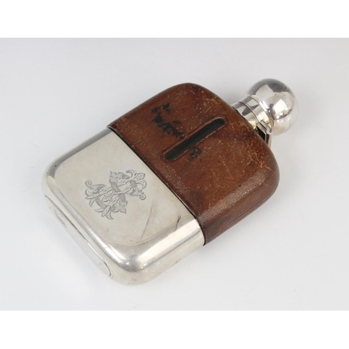 64 - A George V silver mounted glass hip flask by James Dixon & Sons Ltd, Sheffield 1919, of rounded rect... 