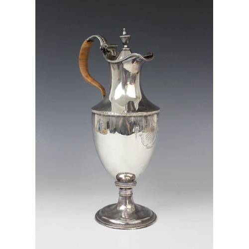 73 - An Adam style Old Sheffield Plate water ewer, 19th century, of classical form engraved with a coat o... 