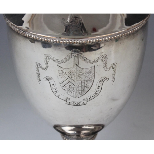 73 - An Adam style Old Sheffield Plate water ewer, 19th century, of classical form engraved with a coat o... 