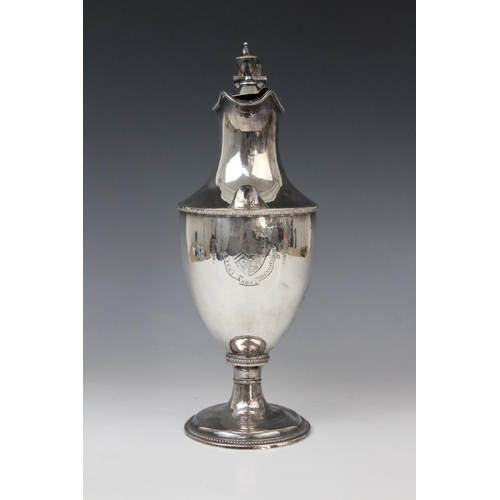 73 - An Adam style Old Sheffield Plate water ewer, 19th century, of classical form engraved with a coat o... 