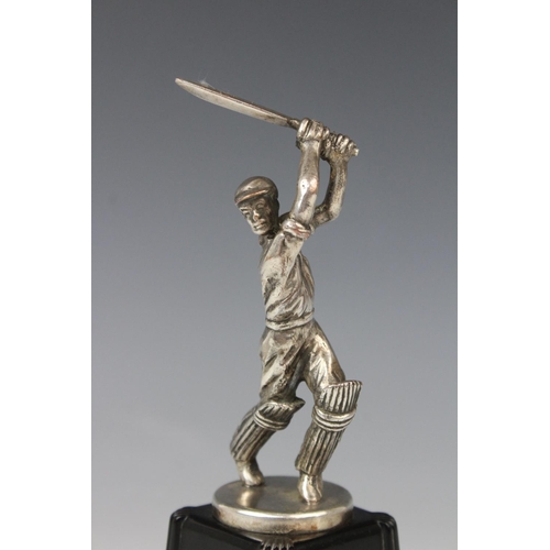 74 - An early 20th century silver plated cricket trophy, modelled as a batsmen on a Bakelite plinth with ... 