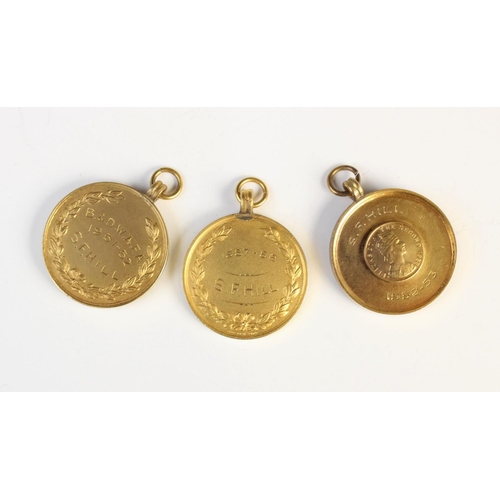 172 - Three Football gilt and enamel medallions, comprising; 'Birmingham & Dist Works Amateur F'Ball Assoc... 