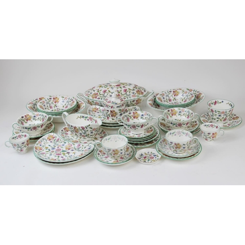 210 - A Minton 'Haddon Hall' pattern part dinner service, comprising: an oval serving dish and cover, two ... 