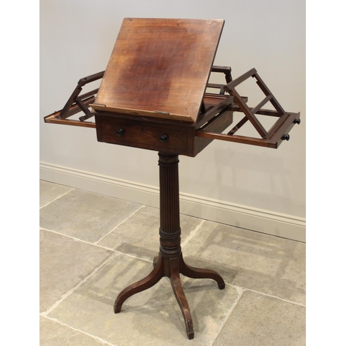 640 - A George III mahogany pedestal quartet music stand, in the manner of Gillows, the rectangular adjust... 