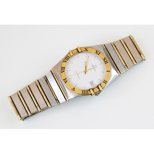 80 - A Gentleman's Omega Constellation bi-colour stainless steel wristwatch, the white dial with gold-ton... 