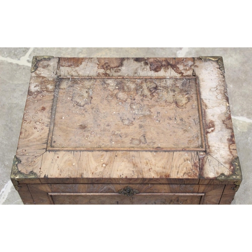 611 - A late 17th century French kingwood strong box, applied with gilt metal corner mounts and side swing... 