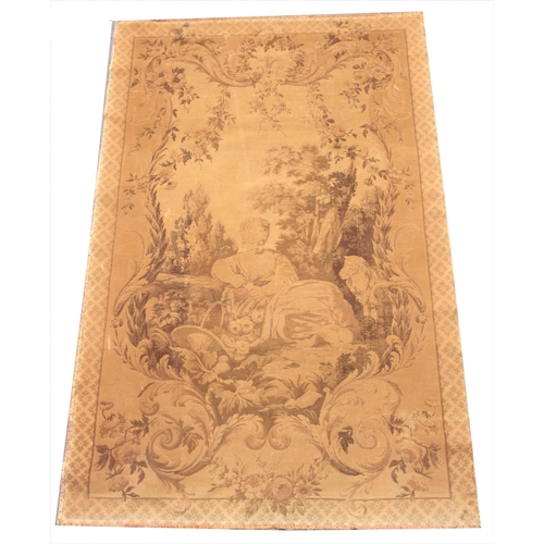 408 - An early 20th century French machine woven tapestry, depicting architectural columns in a tree lined... 