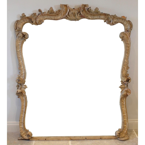 570 - A large 19th century Italian gesso over mantel mirror, the painted pine and gesso frame moulded with... 