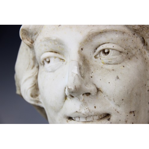 347 - An Art Deco marble sculpture of a female head, early 20th century, set above a grey marble plinth, 4... 