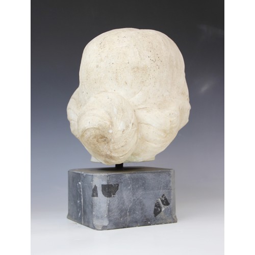 347 - An Art Deco marble sculpture of a female head, early 20th century, set above a grey marble plinth, 4... 