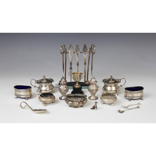 36 - A selection of silver tableware, comprising; an Art Deco five-piece silver mounted manicure kit by S... 
