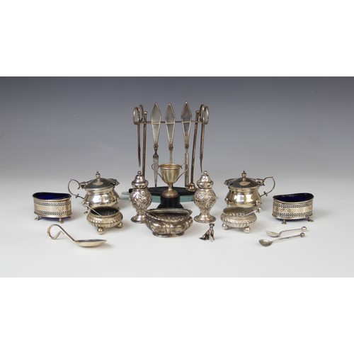 36 - A selection of silver tableware, comprising; an Art Deco five-piece silver mounted manicure kit by S... 