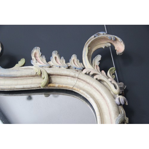 568 - A 19th century Florentine painted and scroll framed over mantel mirror with polychrome highlights, 7... 