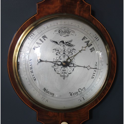 583 - An early 19th century mahogany wheel barometer, T.Shuttleworth, Lewisham, engraved silvered dial wit... 