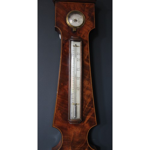 583 - An early 19th century mahogany wheel barometer, T.Shuttleworth, Lewisham, engraved silvered dial wit... 