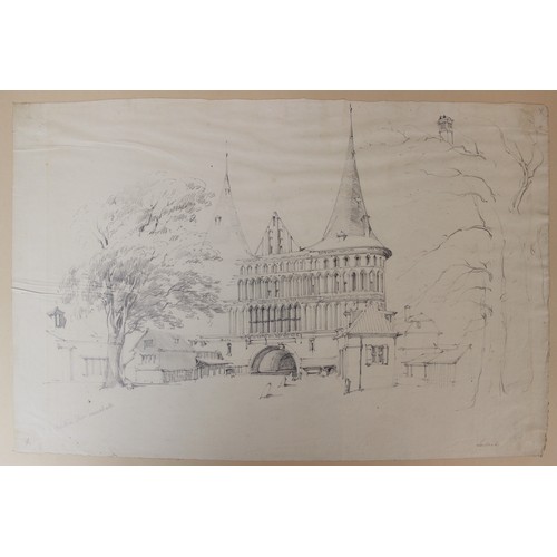 503 - English school (19th century), 
A bound portfolio of architectural sketches and watercolours, to inc... 