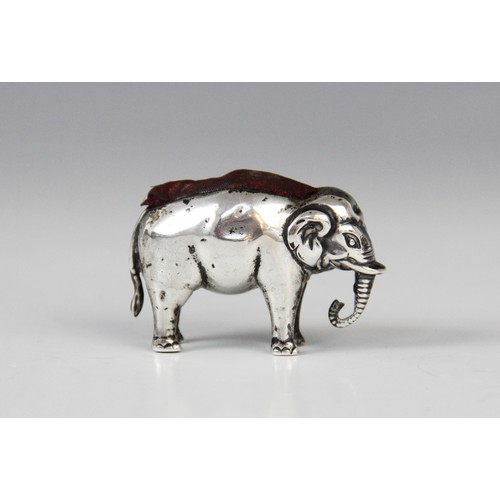 40A - An Edwardian pin cushion in the form of an elephant, Adie and Lovekin, Birmingham 1908, the beast re... 