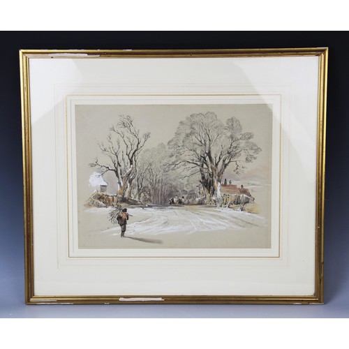 509A - Manner of George Bryant Campion (1796-1870), 
A man carrying firewood to a village, 
Watercolour on ... 